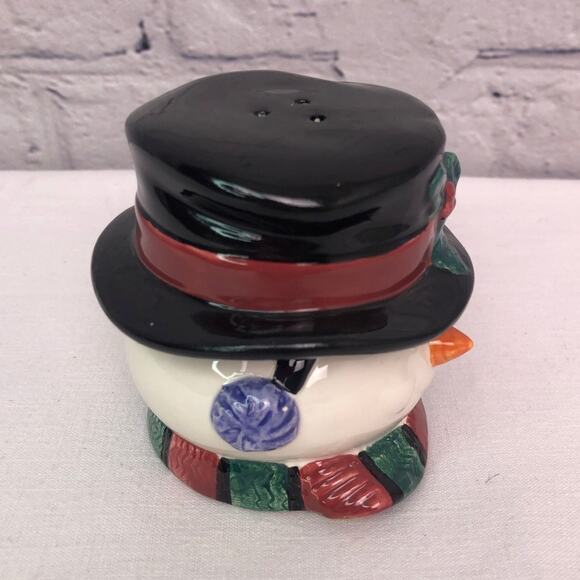 Omnibus Fitz and Floyd Hand Painted 90s Ceramic Snowman Salt Pepper Shaker Set - Picture 5 of 12